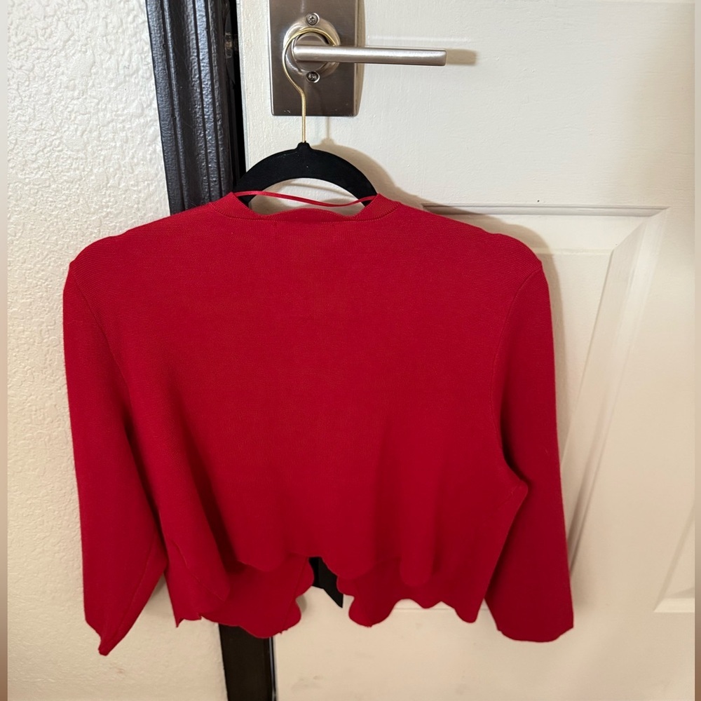 Charter Club Red Cardigan with Black Accents - Picture 2 of 5